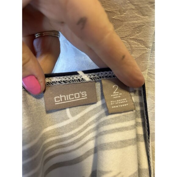 Chico's Maxi Dress Size 2 (L) Blue High-Lo Sleeveless Dress Knit Stretch Print - Picture 7 of 8